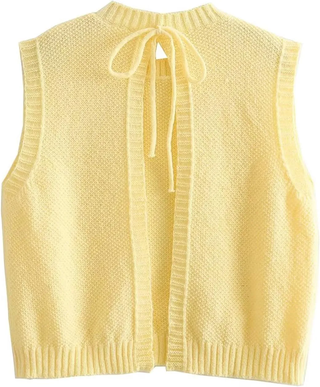 Cioatin Women Y2K Backless Tie Up Knit Crop Sweater Vest Sleeveless Round Neck Split Open Back Pullover Summer Tank Tops