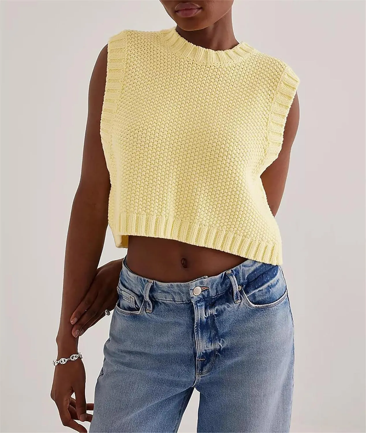 Cioatin Women Y2K Backless Tie Up Knit Crop Sweater Vest Sleeveless Round Neck Split Open Back Pullover Summer Tank Tops