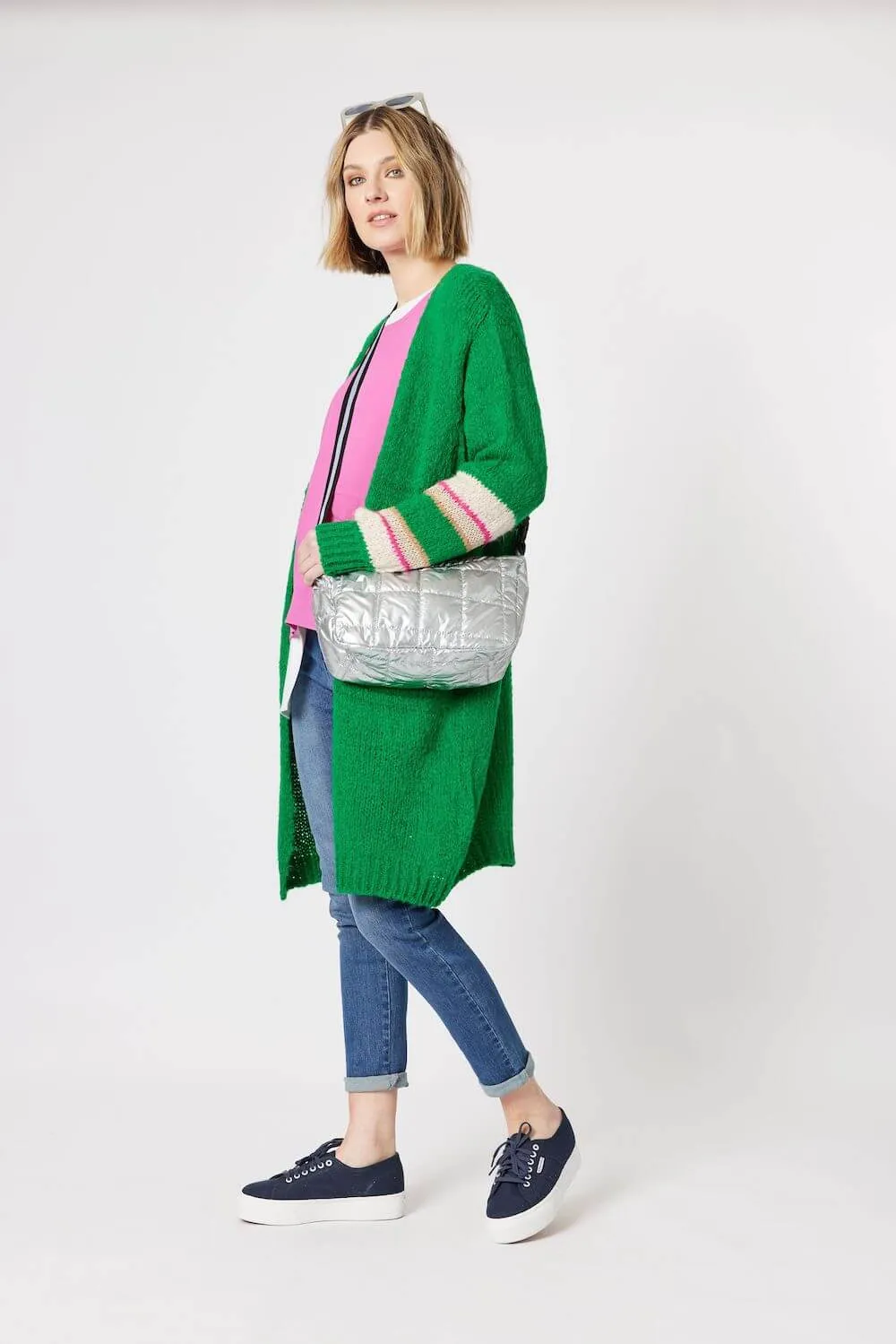 Clarity Piper Stripe Sleeve Cardi in Green