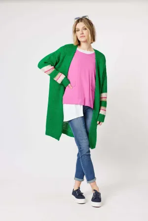 Clarity Piper Stripe Sleeve Cardi in Green