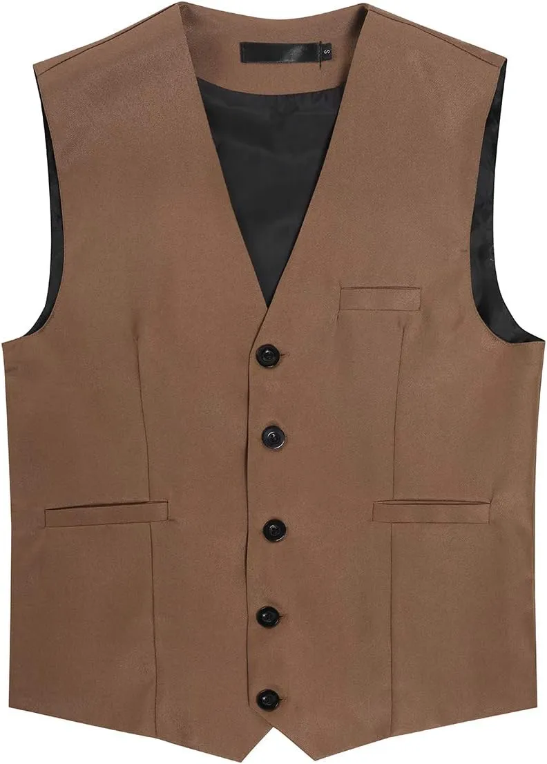 Cloudstyle Mens V-Neck Dress Suit Business Casual Suit Vest Waistcoat 5 Button Slim Fit