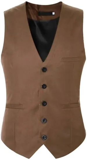 Cloudstyle Mens V-Neck Dress Suit Business Casual Suit Vest Waistcoat 5 Button Slim Fit
