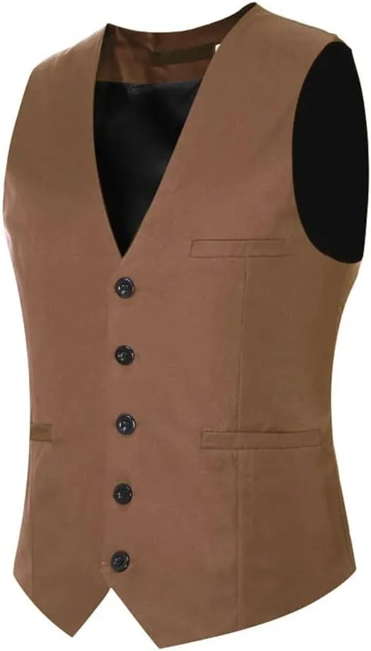 Cloudstyle Mens V-Neck Dress Suit Business Casual Suit Vest Waistcoat 5 Button Slim Fit