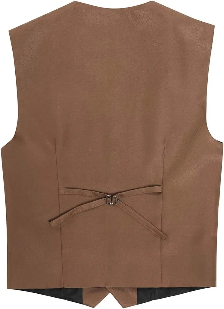 Cloudstyle Mens V-Neck Dress Suit Business Casual Suit Vest Waistcoat 5 Button Slim Fit