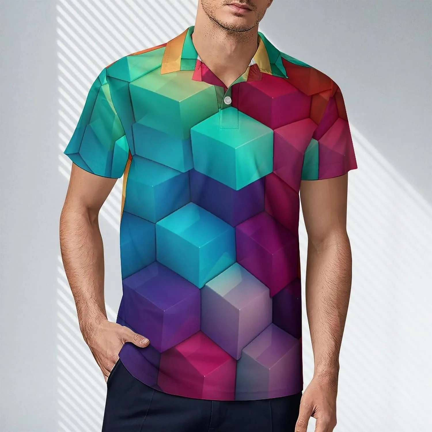 Color Cubes Men's Polo Shirt Short Sleeve Casual Athletic Quick Dry Golf T-Shirts