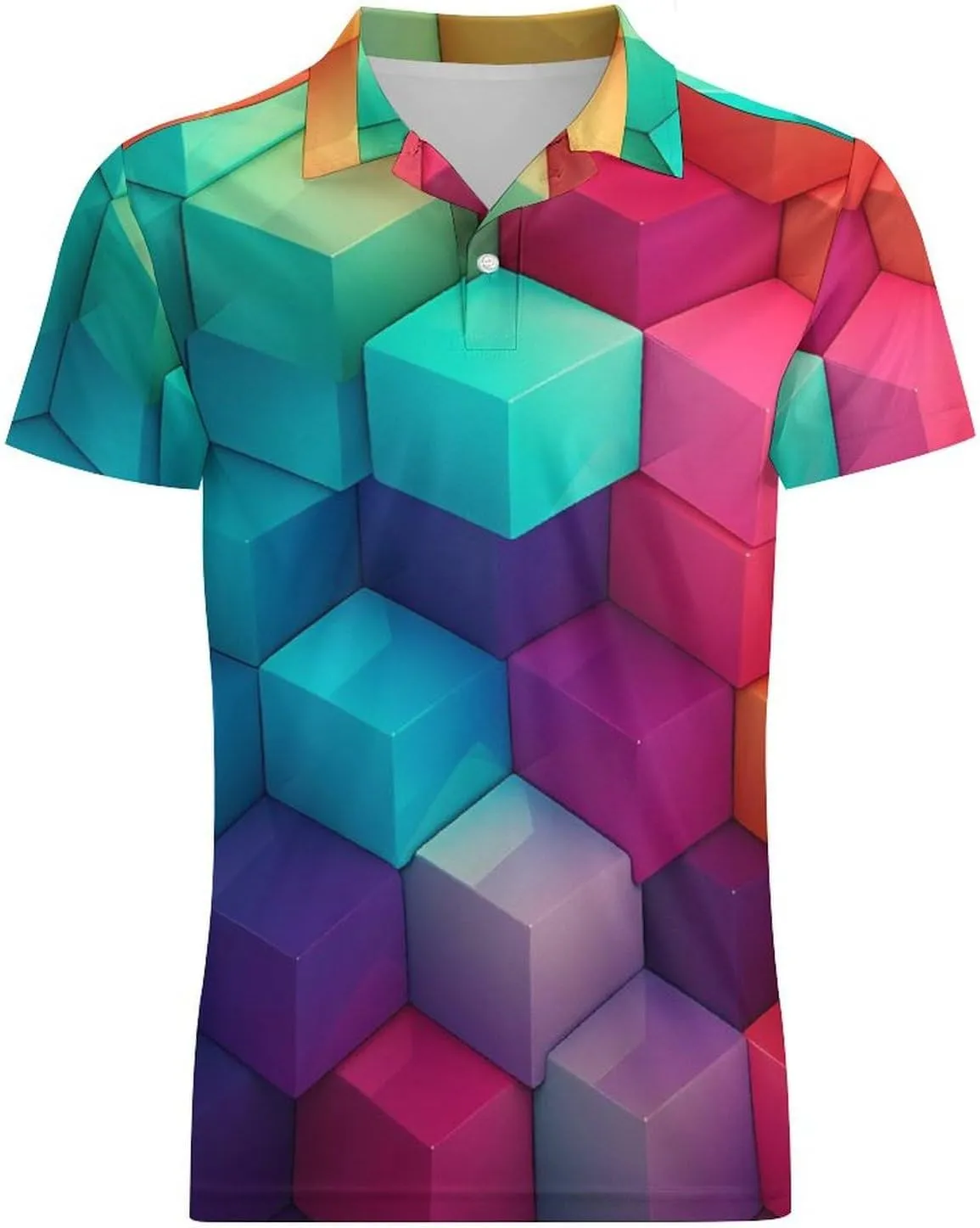 Color Cubes Men's Polo Shirt Short Sleeve Casual Athletic Quick Dry Golf T-Shirts