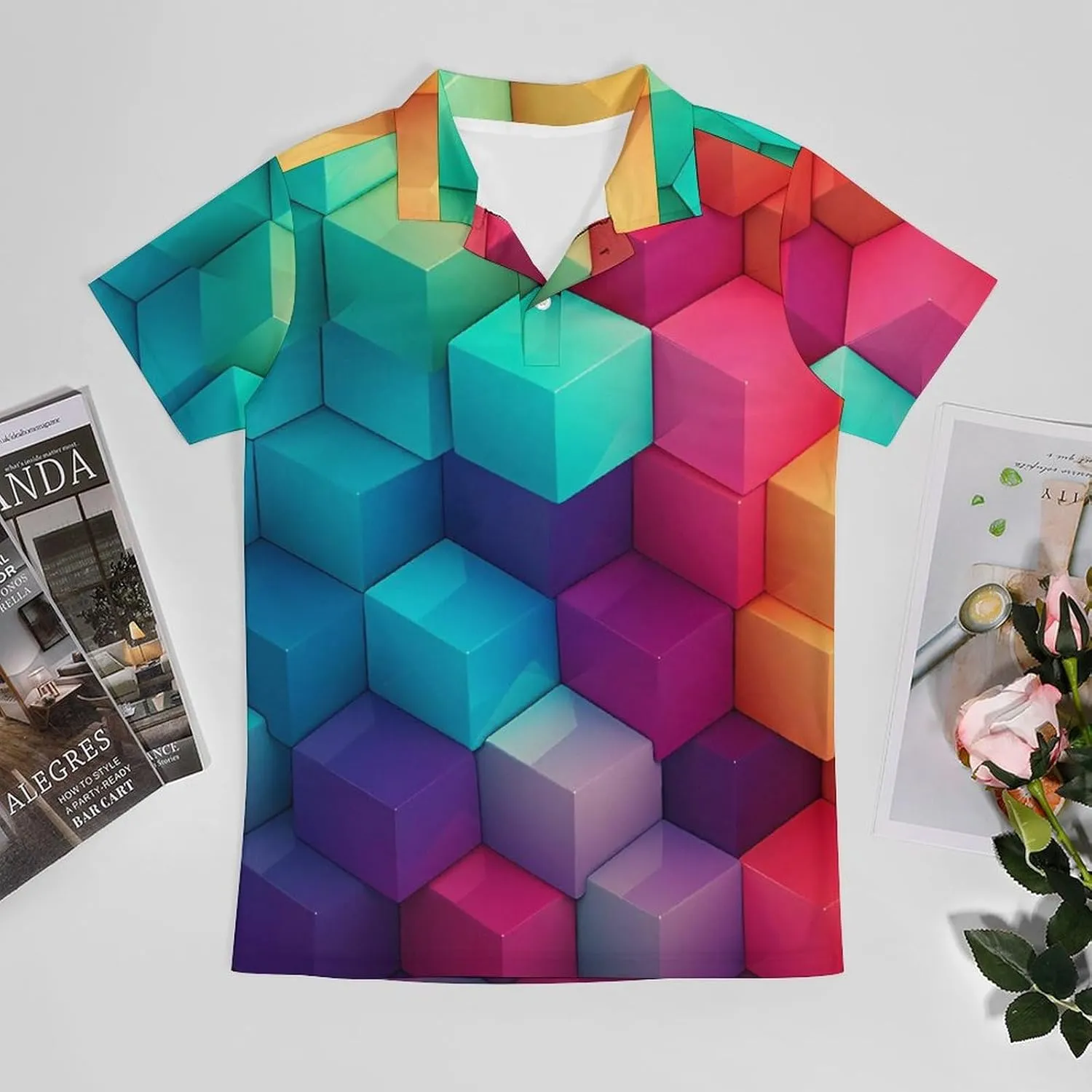 Color Cubes Men's Polo Shirt Short Sleeve Casual Athletic Quick Dry Golf T-Shirts