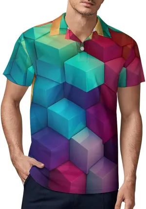 Color Cubes Men's Polo Shirt Short Sleeve Casual Athletic Quick Dry Golf T-Shirts