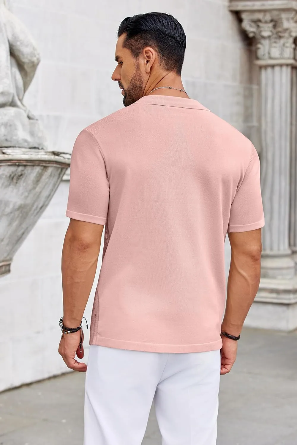 COOFANDY Knit Shirts for Men Casual Short Sleeve Button Down Shirts Summer Beach Stretch Fit Collared Shirts