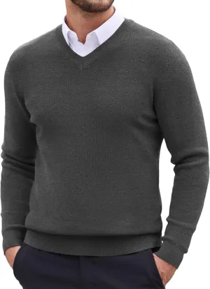 COOFANDY Men V Neck Dress Sweater Knit Long Sleeve Casual Slim Fit Pullover Sweater