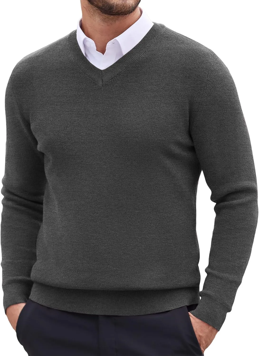 COOFANDY Men V Neck Dress Sweater Knit Long Sleeve Casual Slim Fit Pullover Sweater