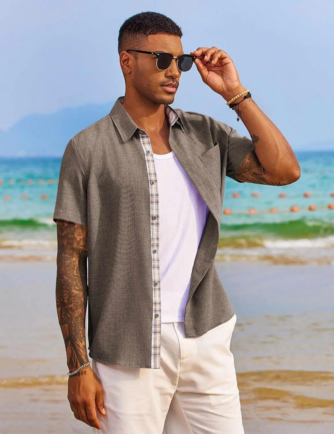 COOFANDY Men's Button Down Shirts Short Sleeve Casual Shirts Summer Beach Shirts Vacation Wedding Shirts with Pocket