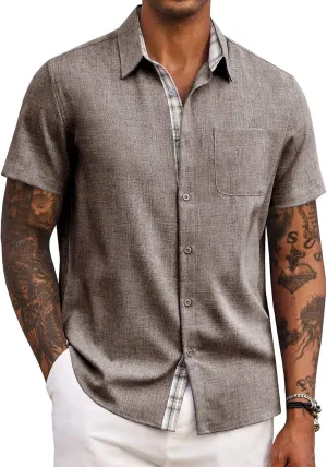 COOFANDY Men's Button Down Shirts Short Sleeve Casual Shirts Summer Beach Shirts Vacation Wedding Shirts with Pocket