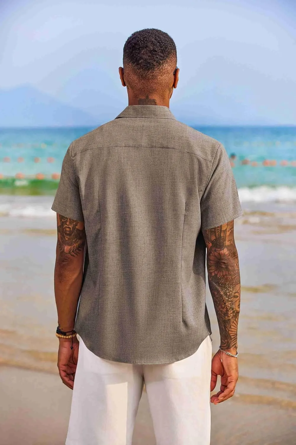 COOFANDY Men's Button Down Shirts Short Sleeve Casual Shirts Summer Beach Shirts Vacation Wedding Shirts with Pocket