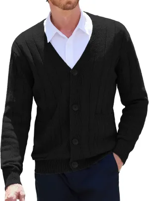 COOFANDY Men's Cardigan Sweater Cable Knit V Neck Button up Sweaters Ribbed Cardigan Sweater with Pockets