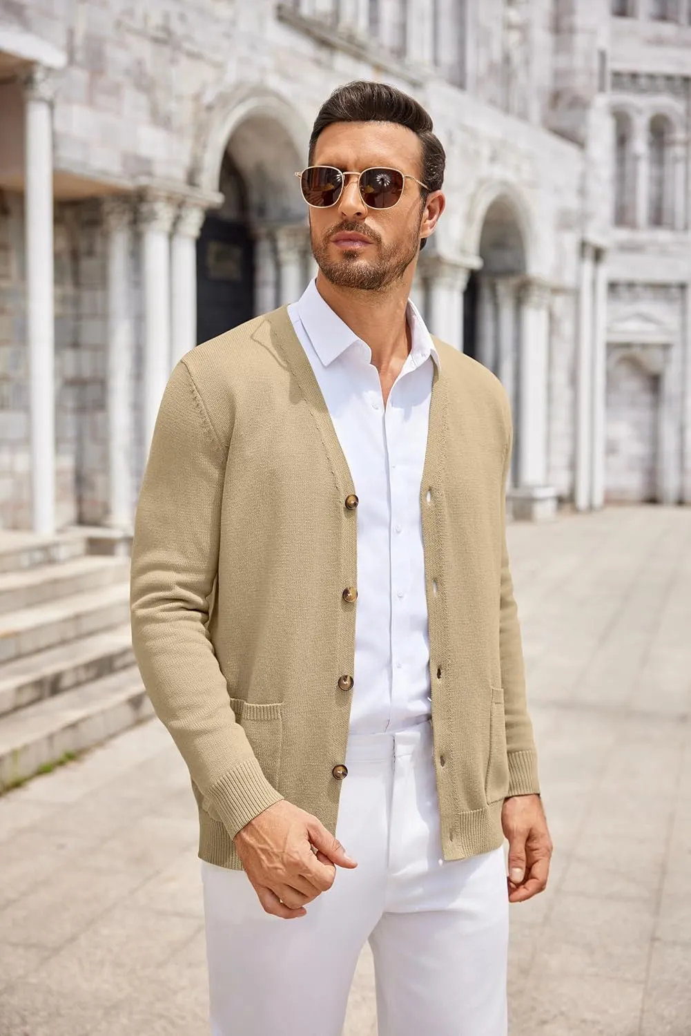 COOFANDY Men's Cardigan Sweater Long Sleeve Casual V Neck Button Down Knitted Sweater with Pockets