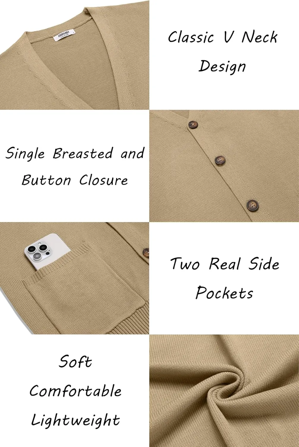 COOFANDY Men's Cardigan Sweater Long Sleeve Casual V Neck Button Down Knitted Sweater with Pockets