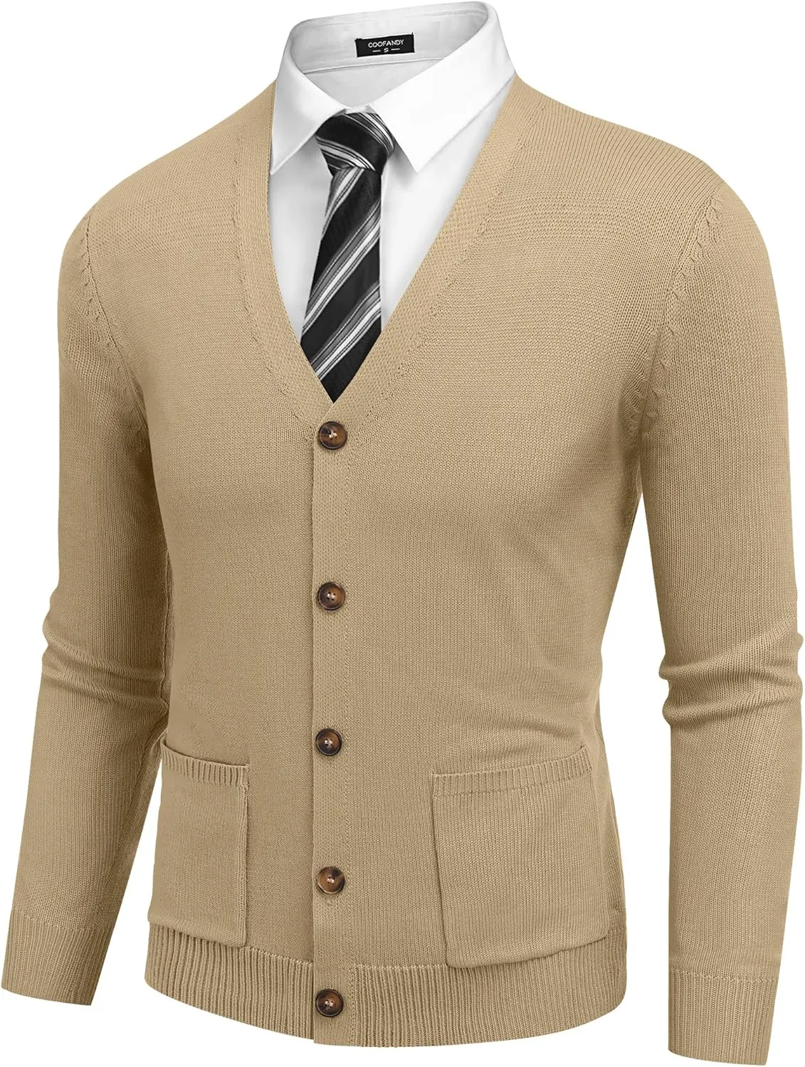 COOFANDY Men's Cardigan Sweater Long Sleeve Casual V Neck Button Down Knitted Sweater with Pockets