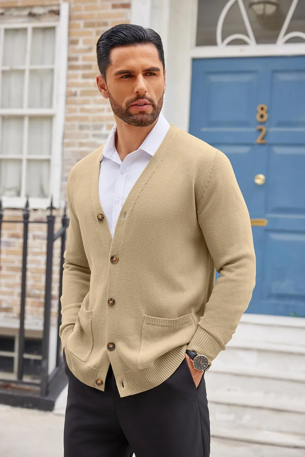 COOFANDY Men's Cardigan Sweater Long Sleeve Casual V Neck Button Down Knitted Sweater with Pockets