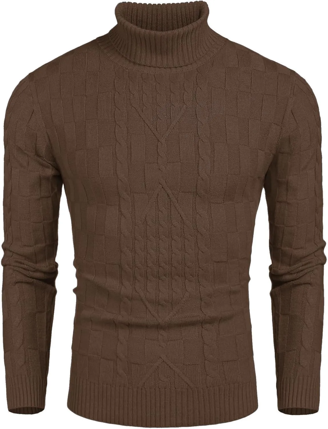 COOFANDY Men's Slim Fit Turtleneck Sweater Casual Cable Knit Pullover Sweaters