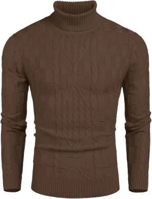 COOFANDY Men's Slim Fit Turtleneck Sweater Casual Cable Knit Pullover Sweaters