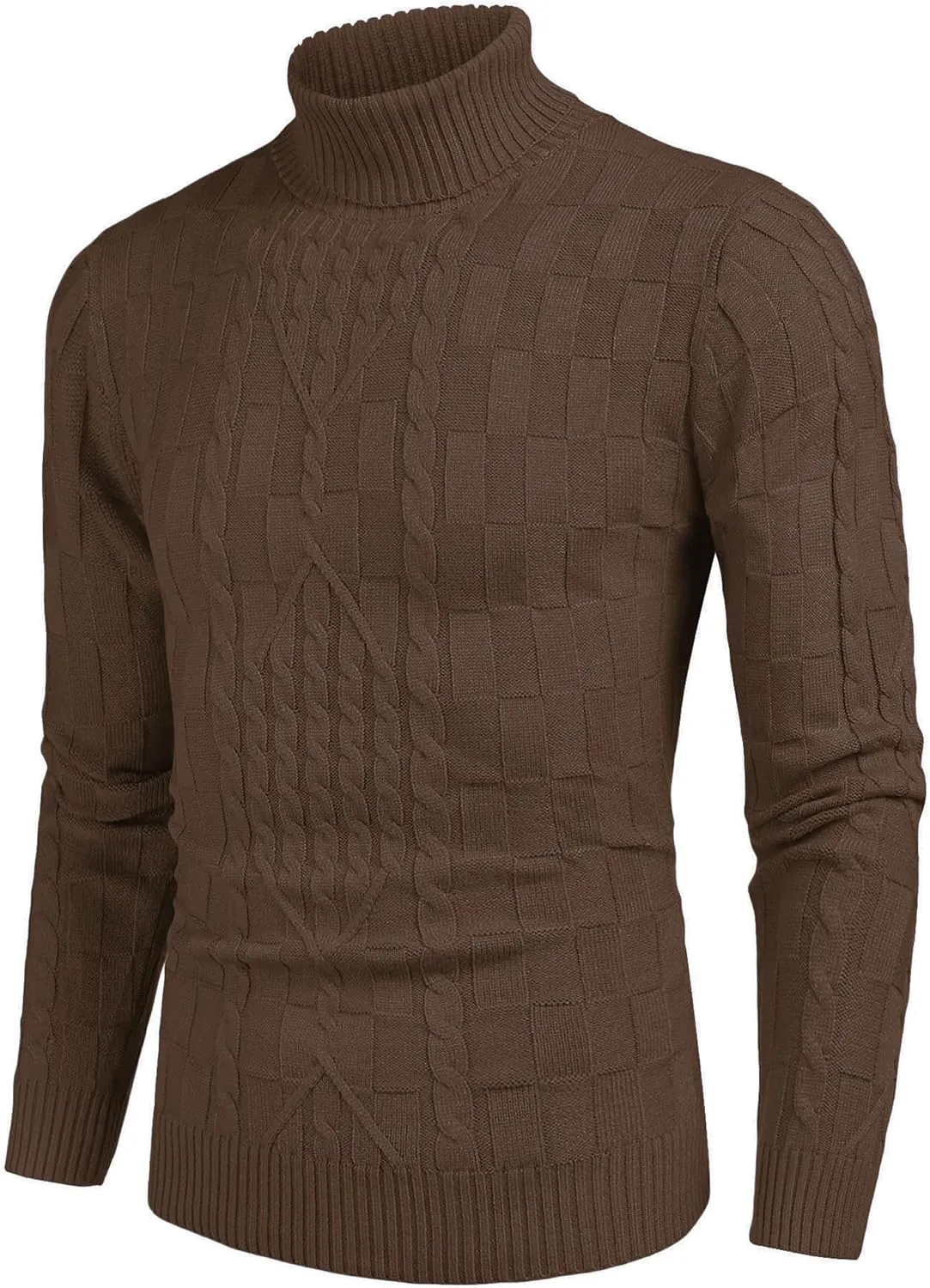 COOFANDY Men's Slim Fit Turtleneck Sweater Casual Cable Knit Pullover Sweaters
