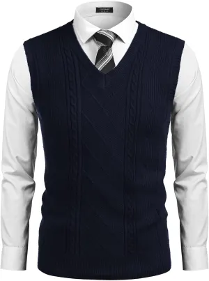 COOFANDY Men's Sweater Vest V Neck Pullover Sweater Sleeveless Knit Casual Slim Fit Vest