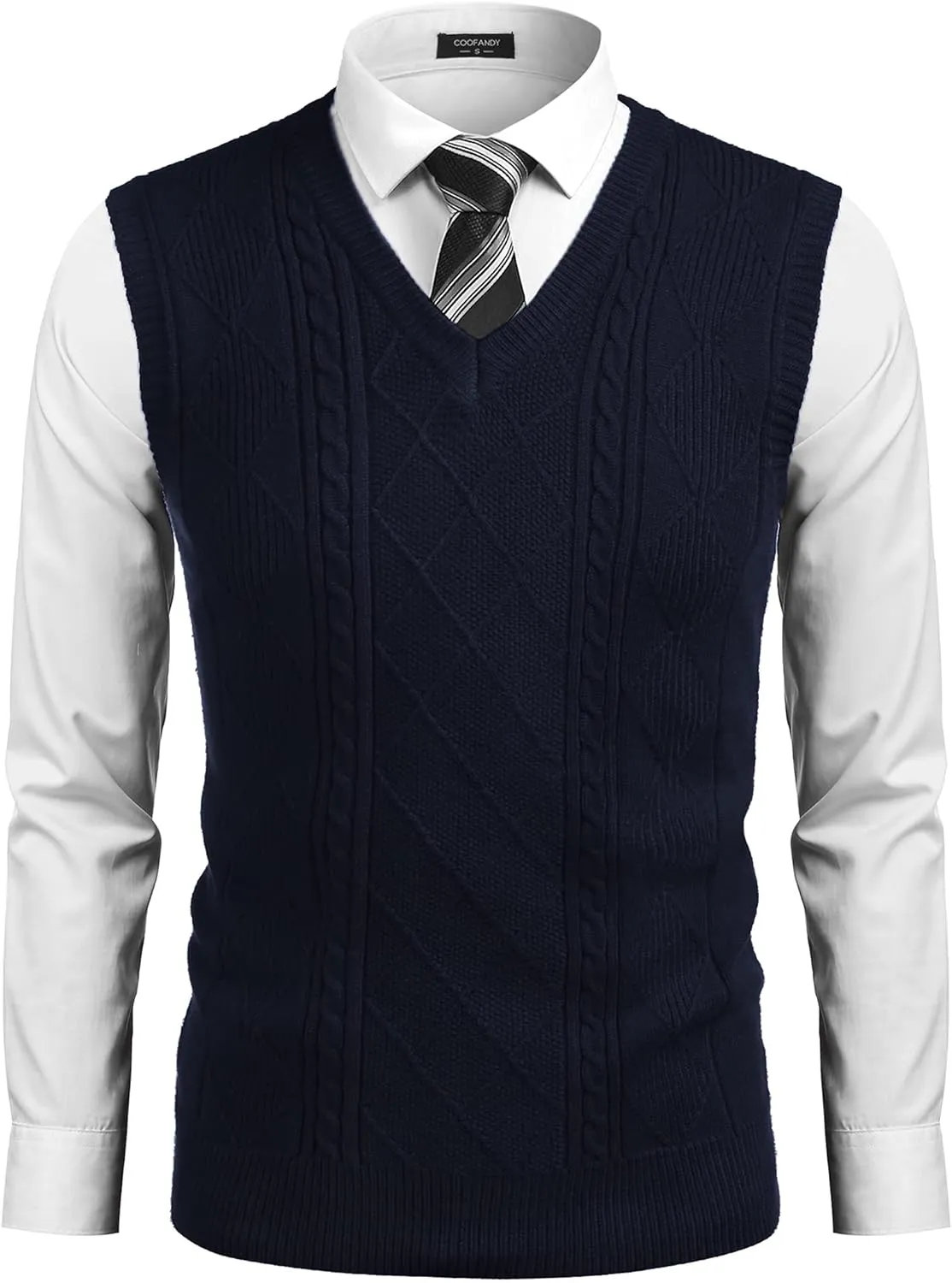 COOFANDY Men's Sweater Vest V Neck Pullover Sweater Sleeveless Knit Casual Slim Fit Vest