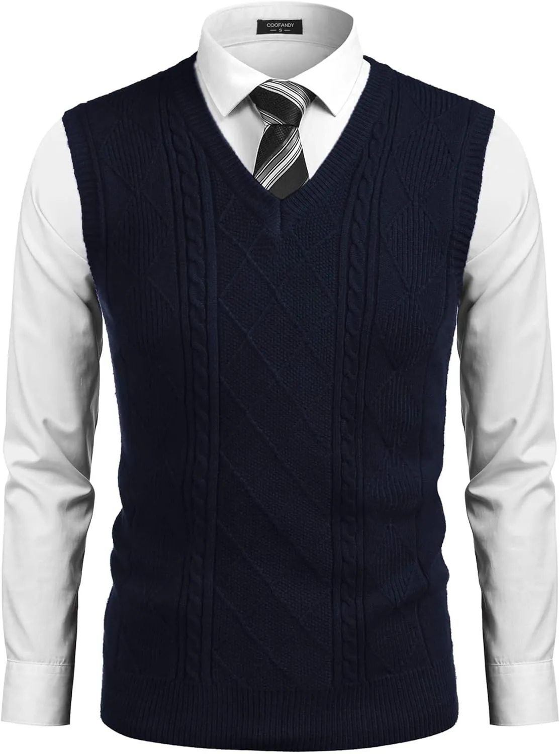 COOFANDY Men's Sweater Vest V Neck Pullover Sweater Sleeveless Knit Casual Slim Fit Vest