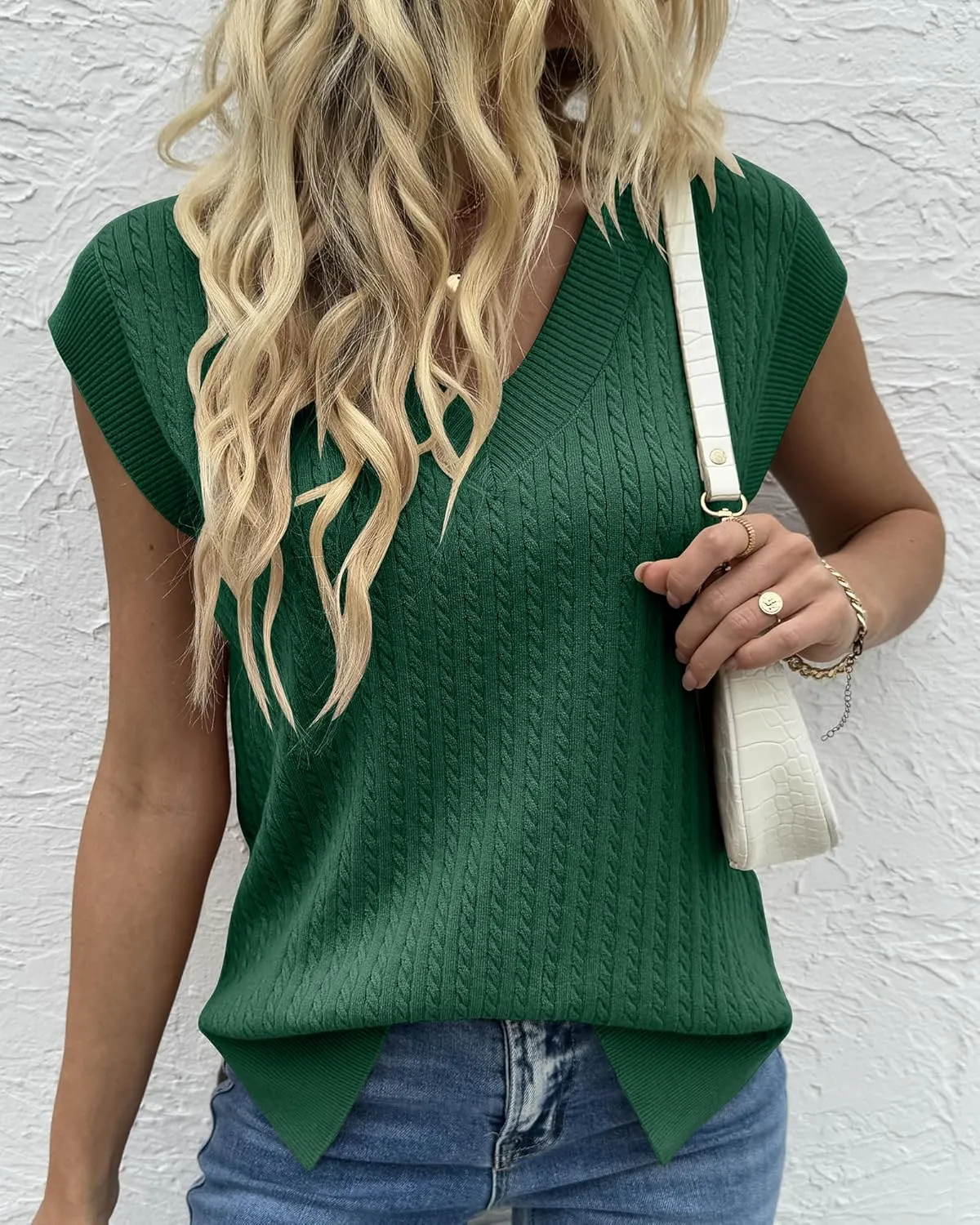 COSSEN Womens V Neck Sweater Vest Oversized Cable Knit Sleeveless Casual Loose Fit Pullover Tank Top