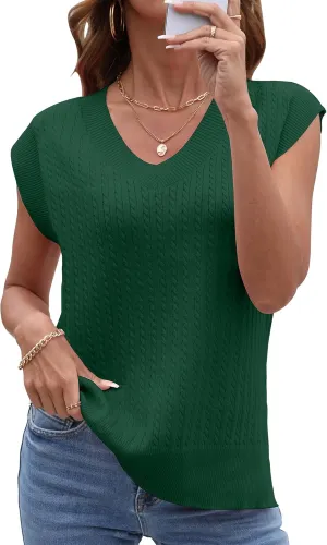 COSSEN Womens V Neck Sweater Vest Oversized Cable Knit Sleeveless Casual Loose Fit Pullover Tank Top