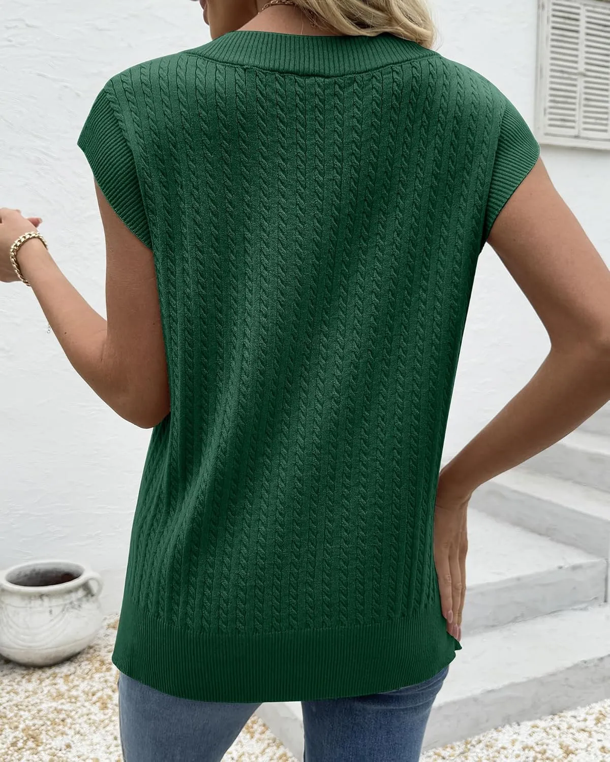 COSSEN Womens V Neck Sweater Vest Oversized Cable Knit Sleeveless Casual Loose Fit Pullover Tank Top