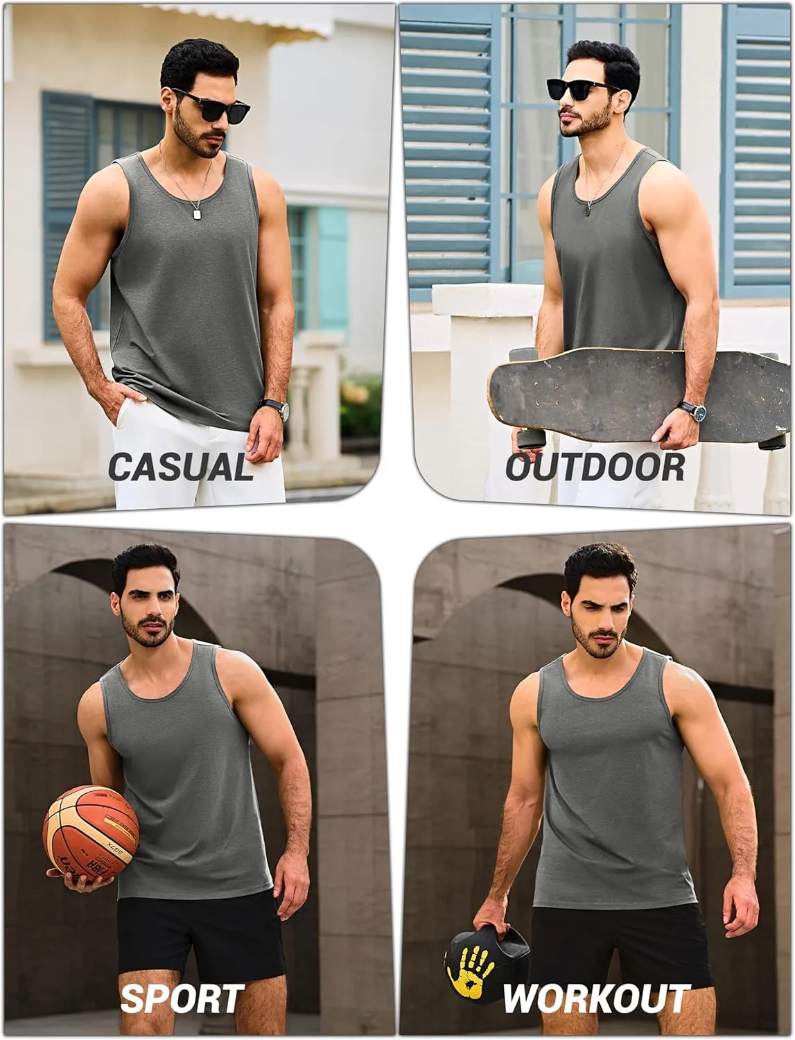 Cotrasen Men's Tank Top UPF 50  Cotton Sleeveless Shirt Moisture Wicking Bodybuilding Gym Workout Shirts Cooling Muscle Tee