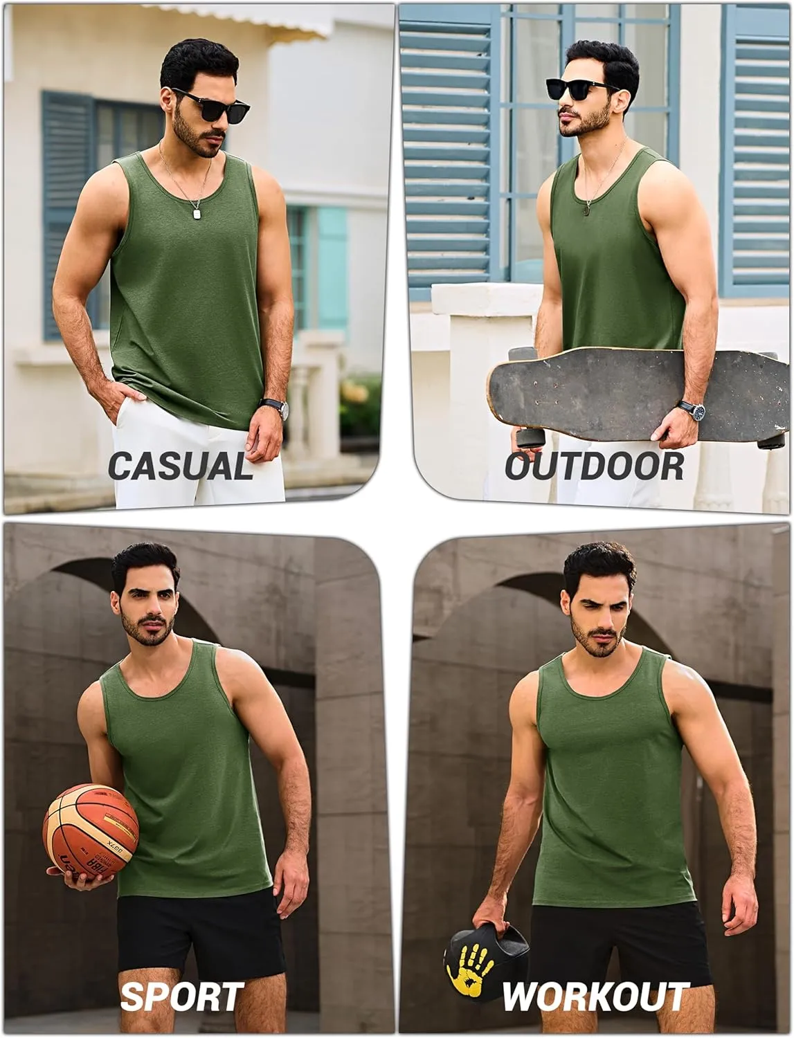 Cotrasen Men's Tank Top UPF 50  Cotton Sleeveless Shirt Moisture Wicking Bodybuilding Gym Workout Shirts Cooling Muscle Tee