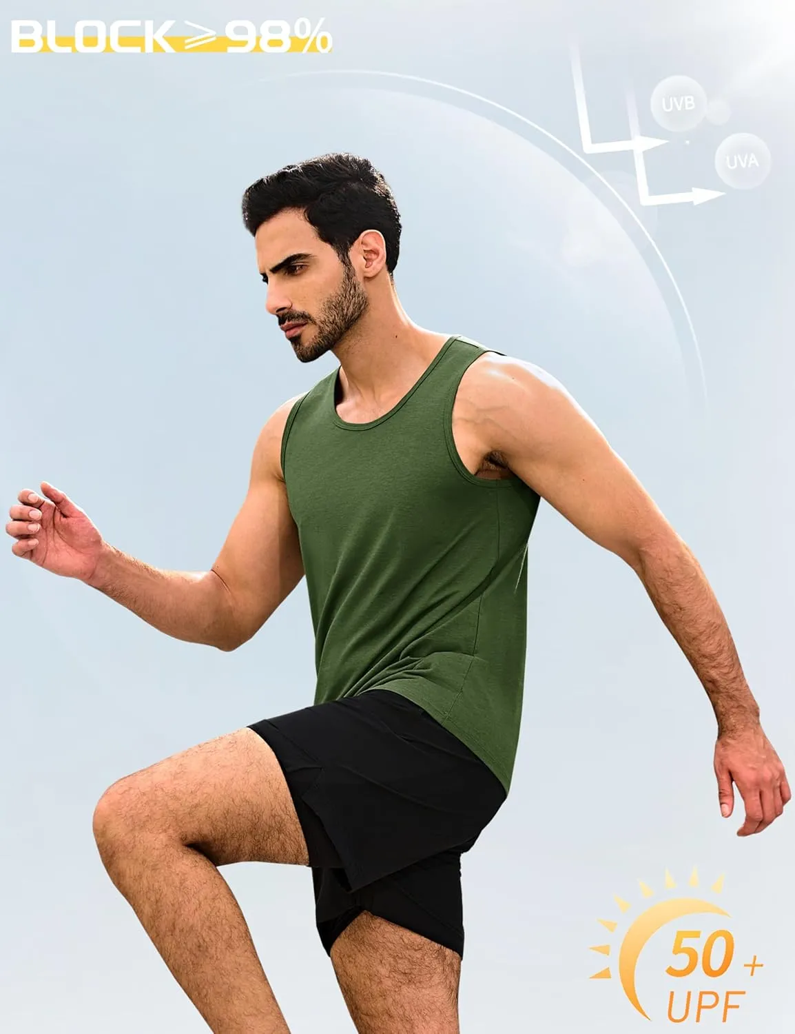 Cotrasen Men's Tank Top UPF 50  Cotton Sleeveless Shirt Moisture Wicking Bodybuilding Gym Workout Shirts Cooling Muscle Tee
