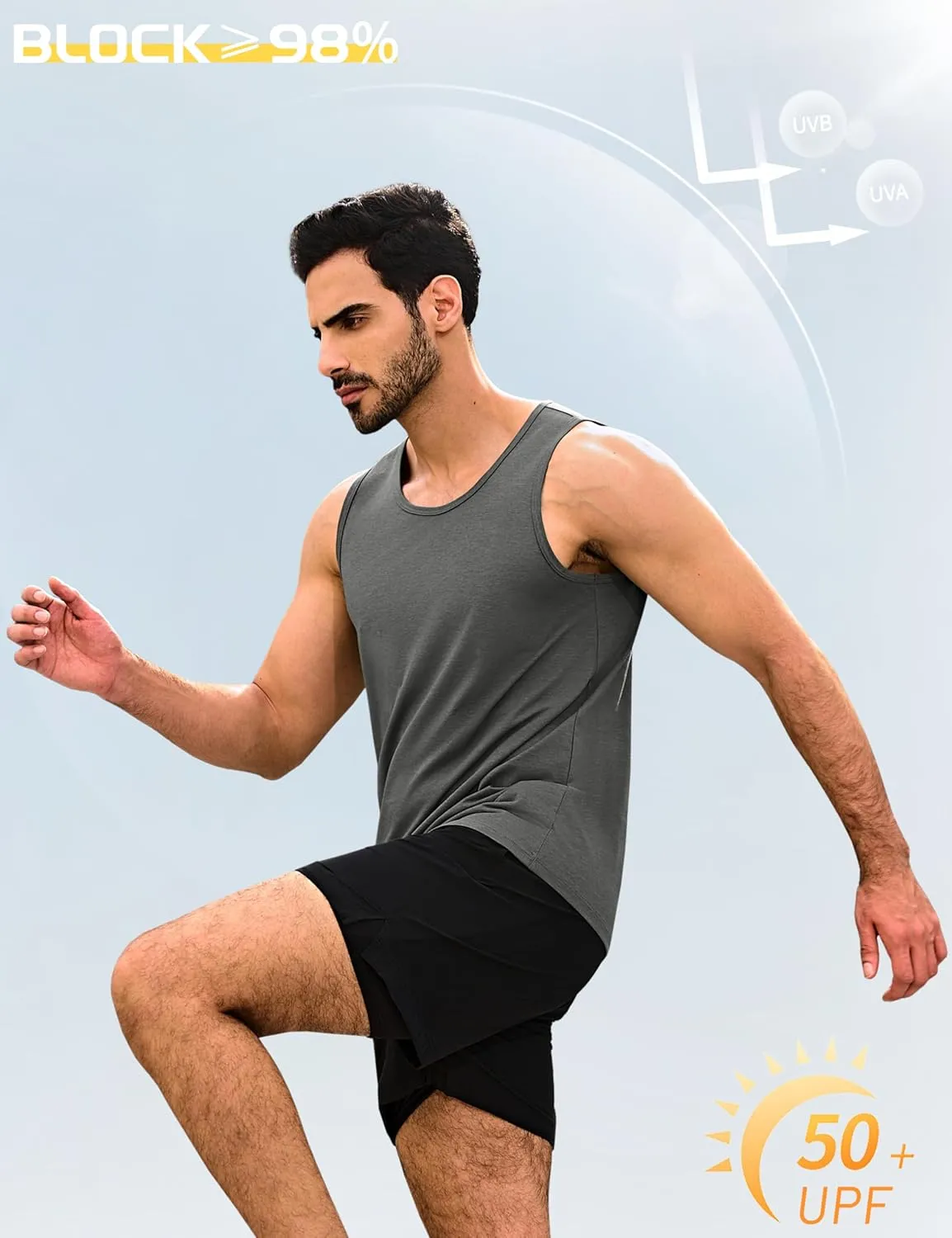 Cotrasen Men's Tank Top UPF 50  Cotton Sleeveless Shirt Moisture Wicking Bodybuilding Gym Workout Shirts Cooling Muscle Tee
