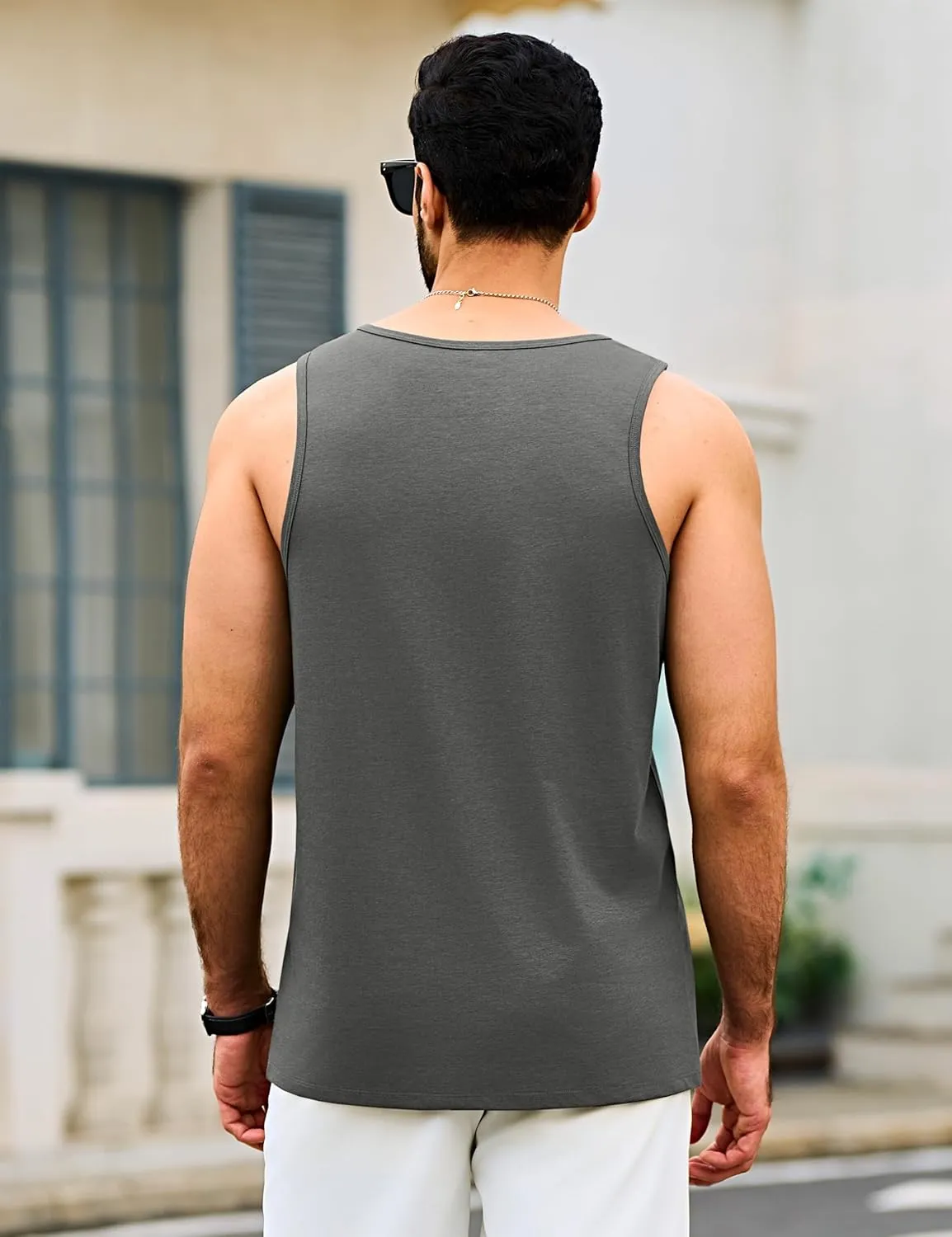 Cotrasen Men's Tank Top UPF 50  Cotton Sleeveless Shirt Moisture Wicking Bodybuilding Gym Workout Shirts Cooling Muscle Tee