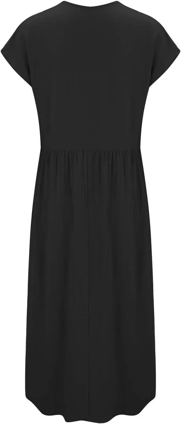Cotton Linen Dress Women Plus Size Summer Short Sleeve V Neck Midi Dress Casual Loose A-line Boho Vacation Dresses