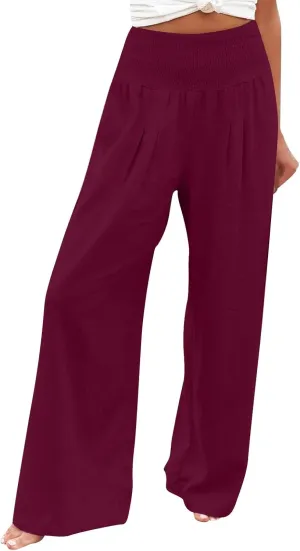 Cotton Linen Pants for Women High Waisted Casual Palazzo Pants Loose Fit Summer Wide Leg Lounge Beach Trousers with Pockets