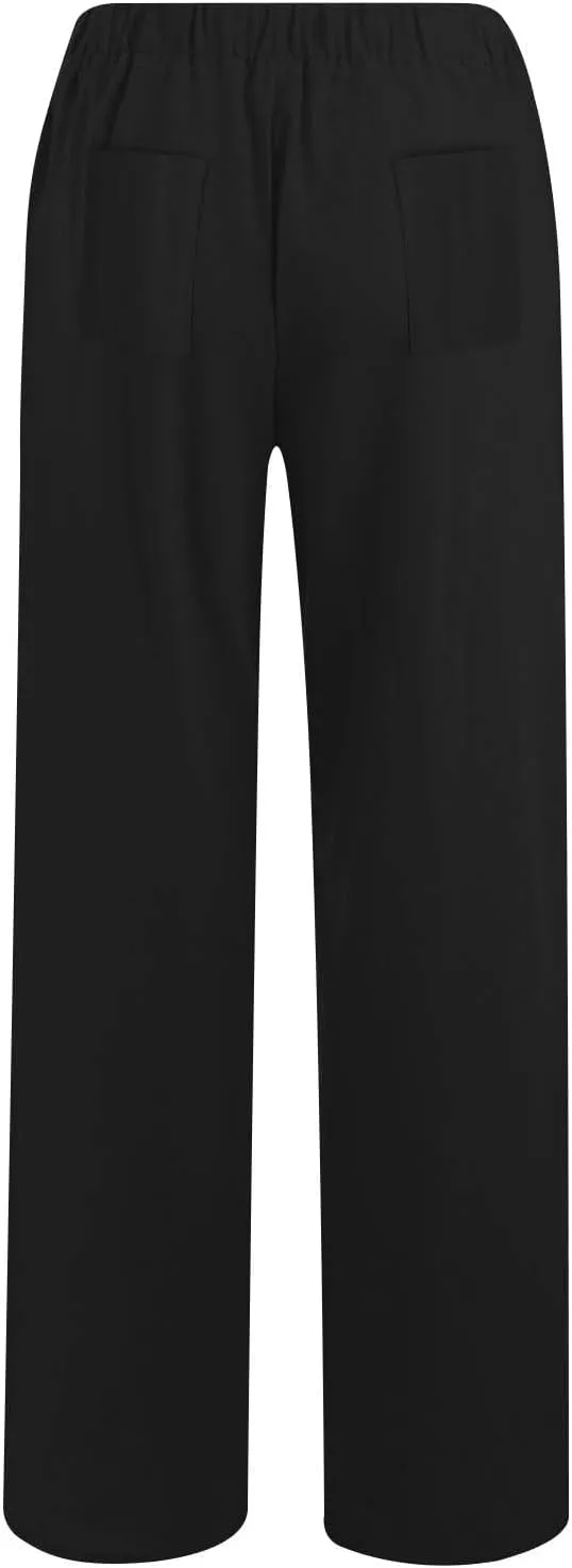 Cotton Linen Pants Women Summer Casual Loose Drawstring Pant Wide Leg High Waist Trousers Lounge Beach Slacks Outfits