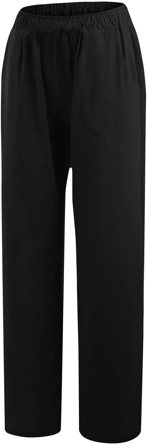 Cotton Linen Pants Women Summer Casual Loose Drawstring Pant Wide Leg High Waist Trousers Lounge Beach Slacks Outfits