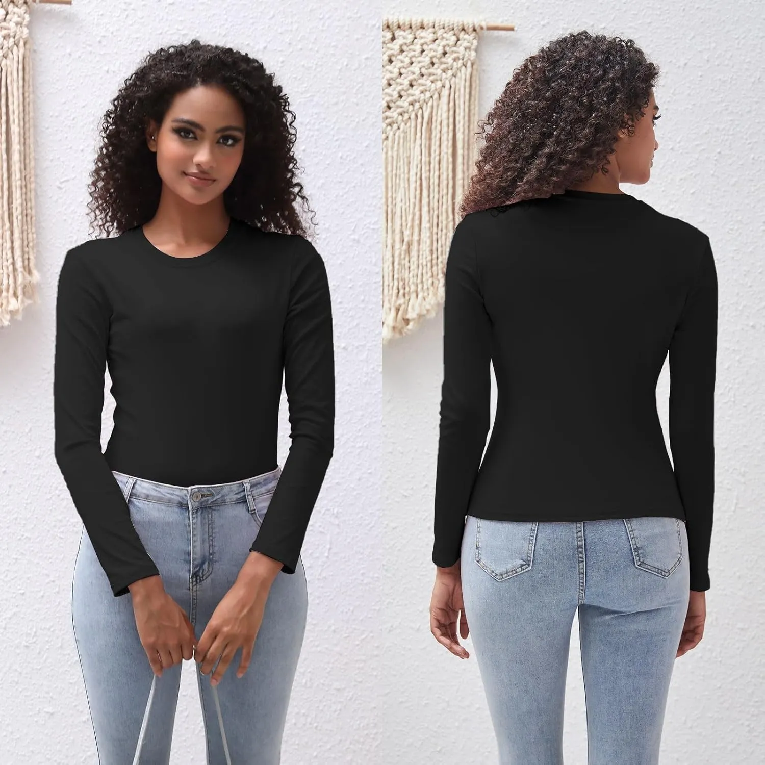 Cotton Long Sleeve Tee Shirts for Women Slim Fit Tshirts Basic Tops Tight Crewneck Layering Undershirts
