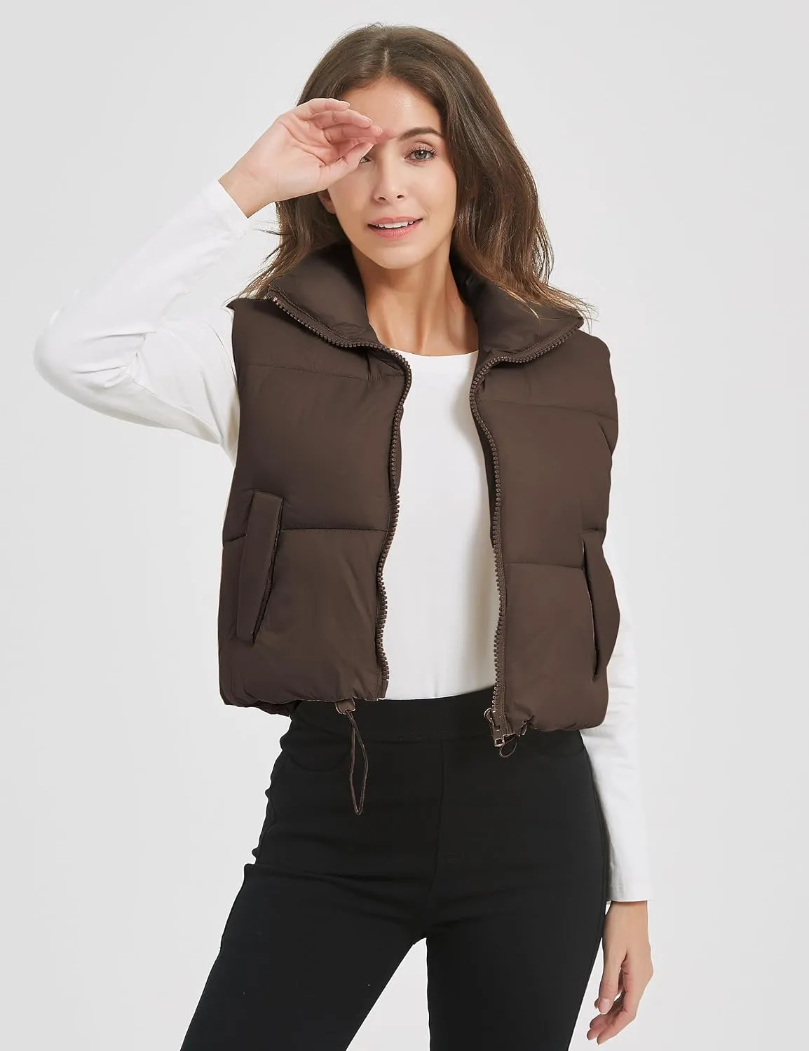 COZYPOIN Cropped Puffer Vest Womens Stand Collar Sleeveless Lightweight Padded Jacket Winter Warm Down Vests Jacket