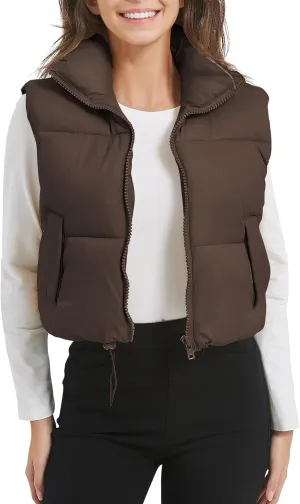 COZYPOIN Cropped Puffer Vest Womens Stand Collar Sleeveless Lightweight Padded Jacket Winter Warm Down Vests Jacket