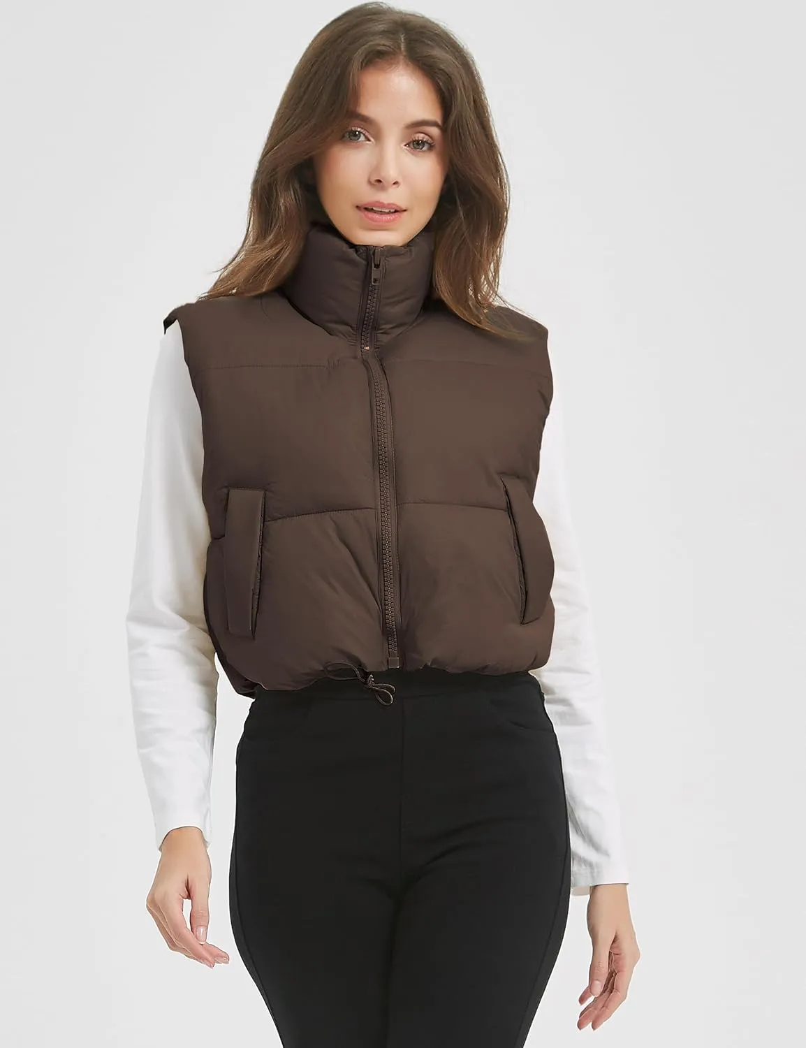 COZYPOIN Cropped Puffer Vest Womens Stand Collar Sleeveless Lightweight Padded Jacket Winter Warm Down Vests Jacket