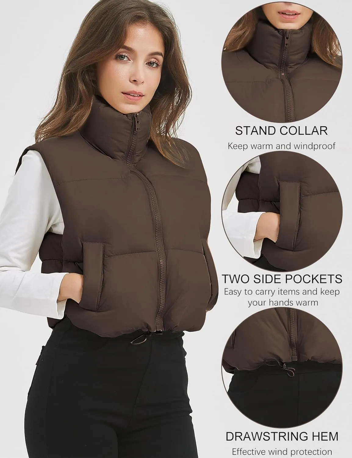 COZYPOIN Cropped Puffer Vest Womens Stand Collar Sleeveless Lightweight Padded Jacket Winter Warm Down Vests Jacket