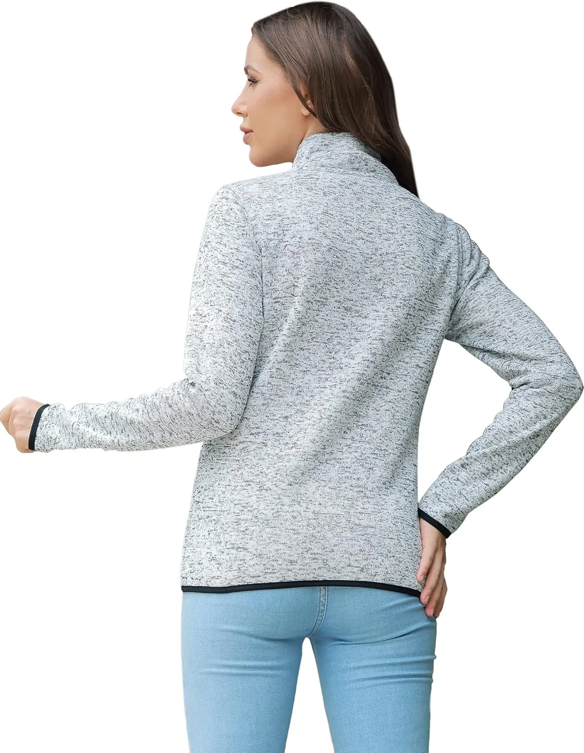 COZZIPLUS Women Zip Up Sweater Jacket with Fleece Interior, Warm Knitted Fleece Jacket with Pockets