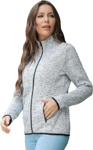 COZZIPLUS Women Zip Up Sweater Jacket with Fleece Interior, Warm Knitted Fleece Jacket with Pockets