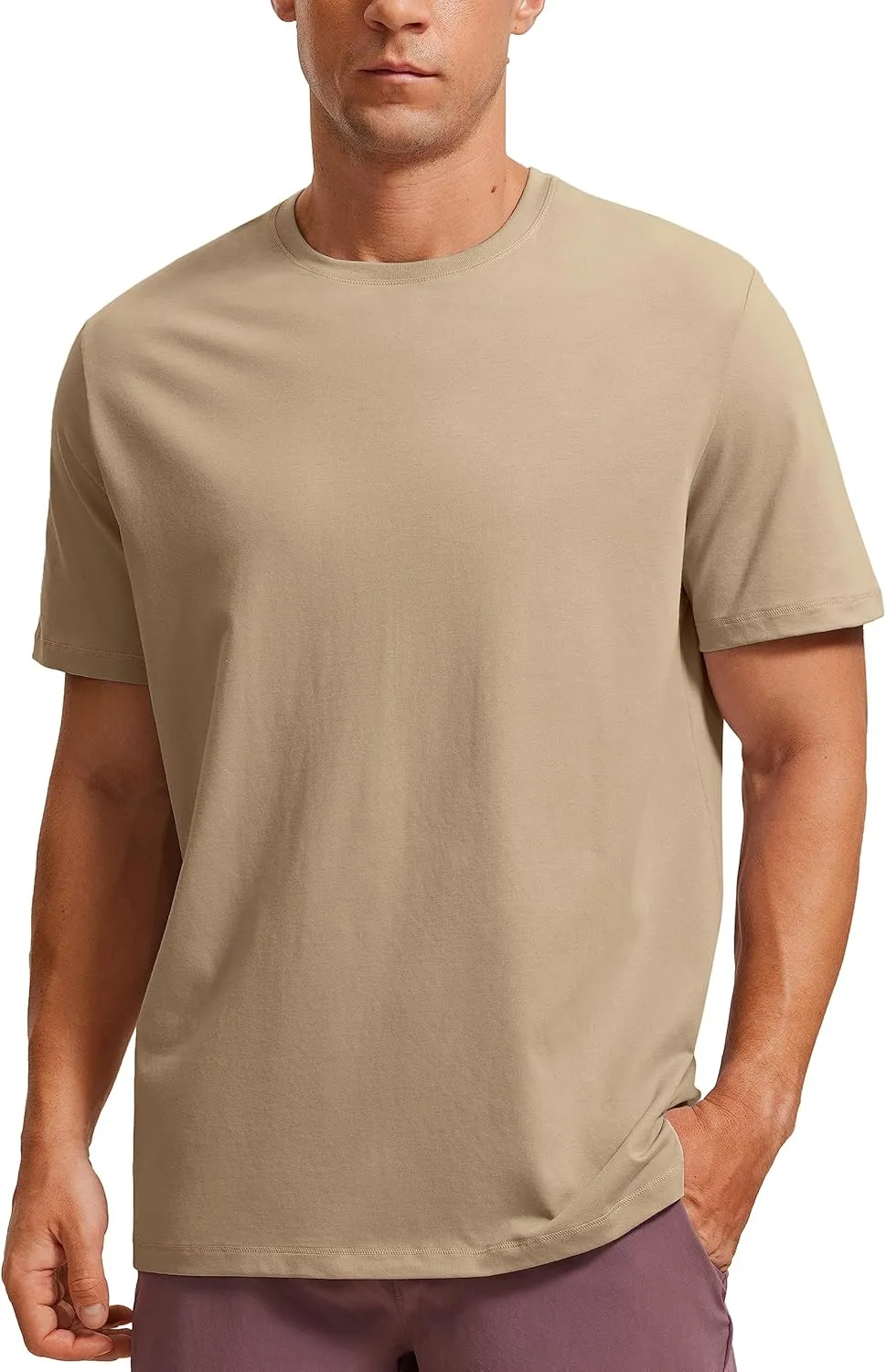 CRZ YOGA Men's Cotton Polyester Short Sleeve T-Shirt Classic Fit Casual Workout Tops Soft Premium Tee