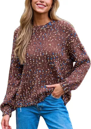 CUPSHE Womens Pullover Sweater Rainbow Pom Ribbed Knit Long Sleeve Fall Colorful Jumper Tops
